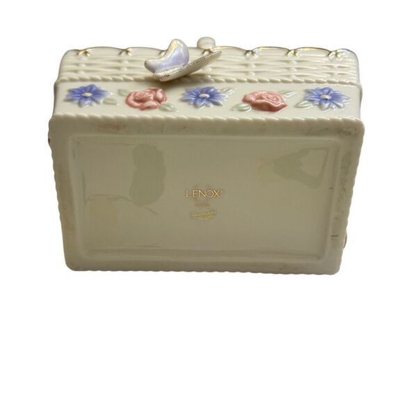 Lenox Porcelain Ivory Spring Garden Basket Blue Pink Floral 3D Butterfly Gold - Picture 6 of 8